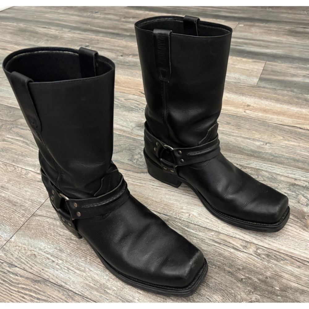 Vintage Road Wolf Leather Boots Harness 11 Black 90s Y2K High Rider Biker Square